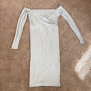 Off-Shoulder Light Sage Green Maternity Dress